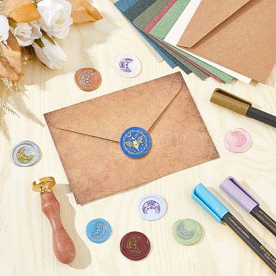 Brass Wax Seal Stamps with Rosewood Handle AJEW-WH0412-0166-1