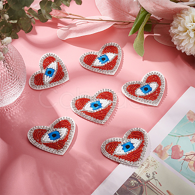 Heart with Evil Eye Embroidered Appliques DIY-WH0401-27-1