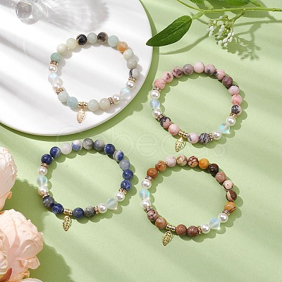 8.5mm Round Gemstone Beaded Stretch Bracelets BJEW-JB10518-1