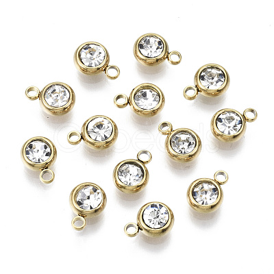 PVD Vacuum Plating 201 Stainless Steel Rhinestone Charms STAS-S068-04G-1