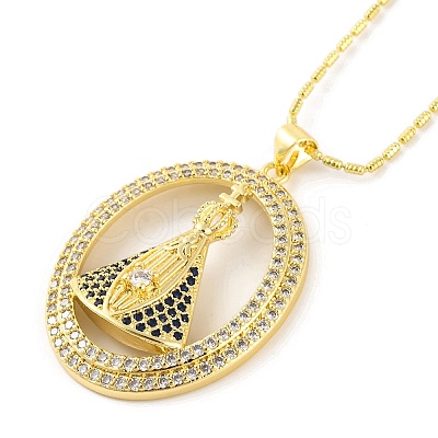 Brass Micro Pave Clear & Blue Cubic Zirconia Nossa Senhora Aparecida Pendant Necklaces for Women NJEW-S430-02G-01-1