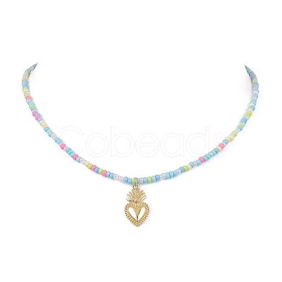 Golden Brass Heart Pendant Necklace NJEW-JN04530-1