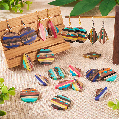 Pandahall 16Pcs 8 Style Transparent Resin & Walnut Wood Pendants RESI-TA0002-06-1