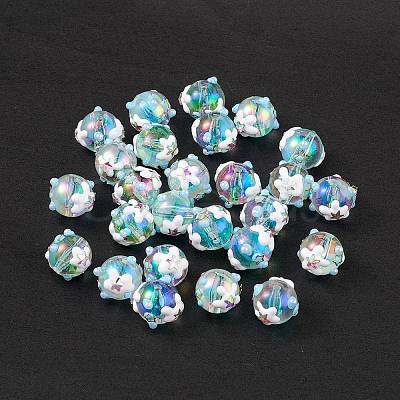 UV Plating Rainbow Iridescent Acrylic Enamel Beads X-OACR-I003-10-1