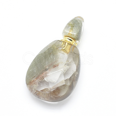 Faceted Natural Green Lodolite Quartz Openable Perfume Bottle Pendants G-E556-07C-1