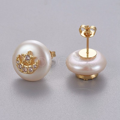 Natural Pearl Stud Earrings EJEW-L231-17G-1