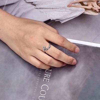 Anti-Tarnish Rhodium Plated 925 Sterling Silver Hug Hands Open Cuff Ring with Love Forever for Women JR860A-1