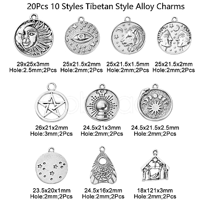 20Pcs 10 Styles Tibetan Style Alloy Pendants TIBEP-CJ0001-82-1