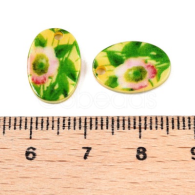 Natural Freshwater Shell Double Face Printed Oval Charms SHEL-T020-05C-1