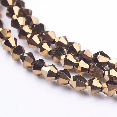 1 Strand Faceted Bicone Full Copper Plated Glass Beads Strands X-EGLA-J026-3mm-F16-1