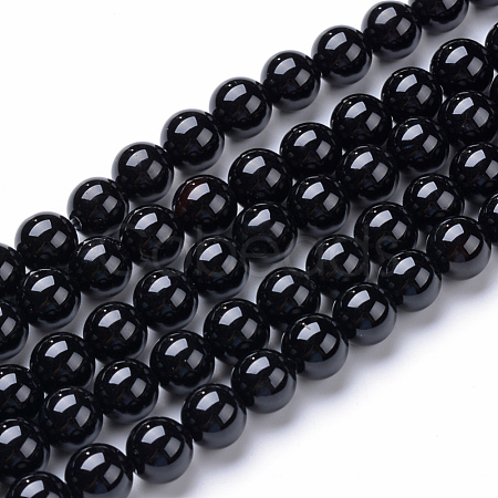 Natural Black Onyx Round Bead Strands X-G-T055-4mm-10-1