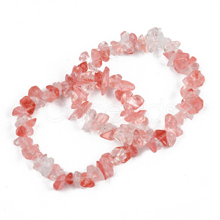 Unisex Chip Watermelon Stone Glass Beaded Stretch Bracelets BJEW-S143-39-1