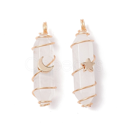 Natural Quartz Crystal Copper Wire Wrapped Pendants PALLOY-JF02535-01-1