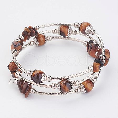 Three Loops Wrap Natural Tiger Eye Beads Bracelets BJEW-JB02922-04-1