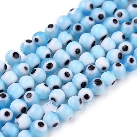 Handmade Evil Eye Lampwork Round Bead Strands LAMP-L055-4mm-05-1