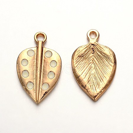 Light Gold Plated Alloy Enamel Leaf Pendants ENAM-J543-05KCG-1