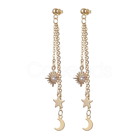 Moon & Star & Sun Cubic Zirconia Dangle Stud Earrings EJEW-JE05545-1