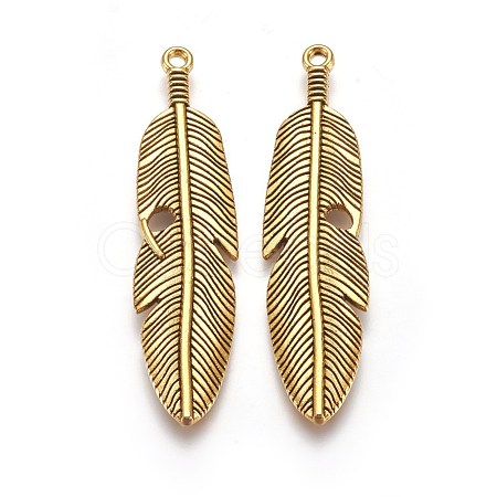 Tibetan Style Alloy Feather Big Pendants X-TIBEP-A12720-AG-RS-1