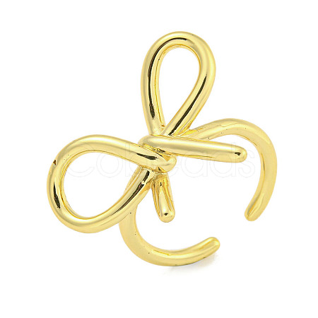 Rack Plating Brass Bowknot Open Cuff Rings for Women RJEW-F162-09G-1