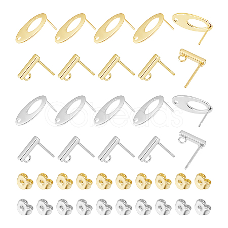 Unicraftale 40Pcs 4 Style Rectangle & Oval 304 Stainless Steel Stud Earring Findings STAS-UN0054-35-1