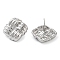 Brass Studs Earrings, Long-Lasting Plated, Lead Free & Cadmium Free, Rhombus, Platinum, 24x24.5mm