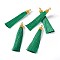 Nylon Tassel Big Pendants, with Iron Findings, Golden, Green, 86x9.5mm, Hole: 3x5mm