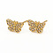 Brass Stud Earrings, with Clear Cubic Zirconia and Ear Nuts, Butterfly, Golden, 5.5x9mm, Pin: 0.9mm