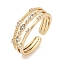 Brass Micro Pave Cubic Zirconia Cuff Rings, Open Rings for Women, Long-Lasting Plated, Golden, Adjustable