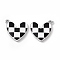 Alloy Enamel Pendants, Platinum, Heart with Tartan Pattern Charm, Black, 20.5x18x2.5mm, Hole: 1.8mm