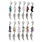 Natural & Synthetic Gemstone Chips Pendant Decorations, with Alloy Lobster Claw Clasps and Wing Pendant, 78~79mm, 12pcs/set.