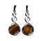 Natural Tiger Eye Pendants, Rack Plating Brass Hexagon Charms, Lead Free & Cadmium Free, Platinum, 37.5x17x4.5~5mm, Hole: 6.5x5mm