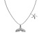 Rhodium Plated Summer Beach 925 Sterling Silver Micro Pave Clear Cubic Zirconia Cable Chain Whale Tail & Starfish Pendant Necklaces, Real Platinum Plated, 15.75 inch(40cm)