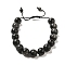 12.5mm Round Natural Larvikite Braided Bead Bracelets for Women Men, Inner Diameter: 2~3-1/8 inch(4.95~8.05cm)