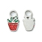 304 Stainless Steel Manual Polishing Charms, with Enamel, Potted Plant Charm, Stainless Steel Color, 11x6x1mm, Hole: 2.5mm