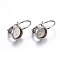 Tarnish Resistant 304 Stainless Steel Leverback Earring Settings, Flat Round, Stainless Steel Color, Tray: 6mm, 16x8x11mm, Pin: 0.7mm