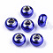 Imitation Pearl Style Resin European Beads, Large Hole Rondelle Beads, with Silver Tone Brass Double Cores, Blue, 14x9mm, Hole: 5mm