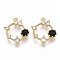 Brass Cubic Zirconia Pendants, Nickel Free, Ring, Real 18K Gold Plated, Black & Clear, 16.5x14x3.5mm, Hole: 1mm