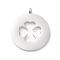 Non-Tarnish 304 Stainless Steel Pendants, Flat Round with Clover, Stainless Steel Color, 28.5x25x4mm, Hole: 2.5mm