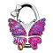 Glitter Butterfly Zinc Alloy Crystal Rhinestone Bag Hanger, Foldable Purse Hooks with Leather, Fuchsia, 70x49x10mm