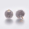 Handmade Faux Mink Fur Covered Pendants, with Golden Tone Alloy Findings, Round, Gray, 16.5~17x14~14.5mm, Hole: 1.6mm