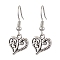 Alloy Dangle Earring, with Brass Earring Hooks, Heart, Antique Silver, 30x13mm