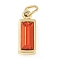 Glass Pendants, with Ion Plating(IP) 304 Stainless Steel Findings, Manual Polishing, with Jump Ring, Rectangle Charms, Real 18K Gold Plated, Orange Red, 11x4x3.5mm, Hole: 2.5mm