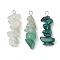 Gradient Color Natural Green Aventurine & Natural Prehnite & Natural Malachite Chip Beaded Pendants, with 304 Stainless Steel Loops, Stainless Steel Color, 28~34x7~10x7~10mm, Hole: 2x3mm, 3pcs/set