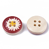 4-Hole Printed Natural Wood Buttons WOOD-S055-11-3