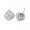 Brass Micro Pave Clear Cubic Zirconia Stud Earring Findings with Enamel KK-S356-624P-NF-4