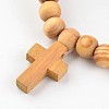 Cross Wood Beaded Stretch Charm Bracelets X-BJEW-JB02219-2