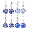 Blue Glass Flat Round & Alloy Star Dangle Earrings EJEW-JE05402-1