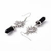 Natural Obsidian Bullet with Sun Dangle Earrings EJEW-I276-01P-10-4