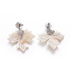 Autumn Theme Natural Shell & Pearl Dangle Stud Earrings EJEW-F218-22P-2