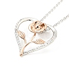 Clear Cubic Zirconia Heart with Rose Pendant Necklace NJEW-F293-01C-RG-1